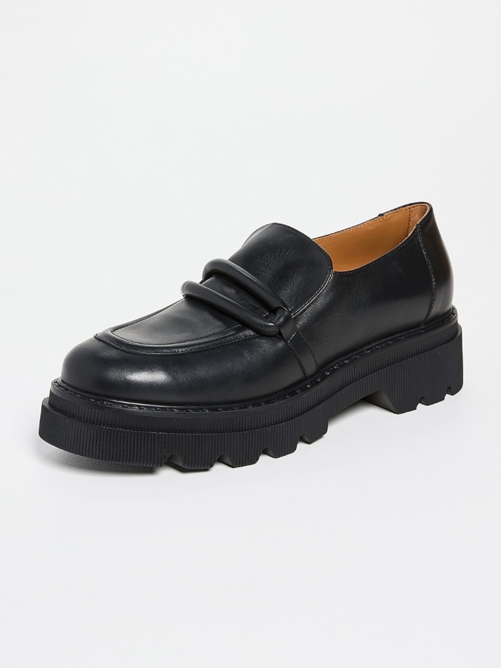 VOILE BLANCHE ELAIZA PLATFORM LOAFERS Black Cowhide Leather Classic Chunky
